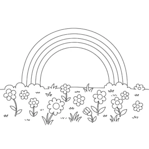 coloriage Arc en ciel sur un champ de fleurs à imprimer gratuitement pdf