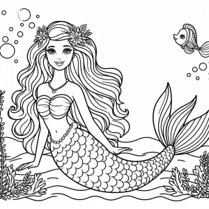 coloriage Barbie Sirene et decoupage a imprimer gratuit