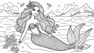 coloriage Barbie Sirene pour bebe a imprimer