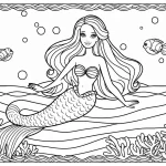coloriage Barbie Sirene à imprimer pour enfant de 6 ans