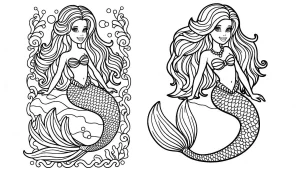 coloriage Barbie Sirene pour enfant de 8 ans