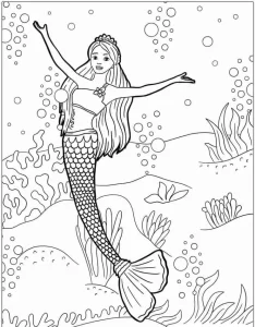 coloriage Barbie Sirene pour enfants à imprimer