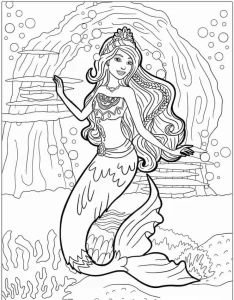 coloriage Barbie Sirene pour enfants a imprimer