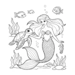 coloriage Barbie sirène et sa meilleure amie, la tortue à imprimer pour enfant de 3 ans