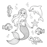 imprimer coloriage Barbie sirène et ses amis des fonds marins