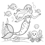 image de coloriage Barbie sirène sous l’océan pour enfant