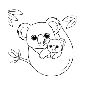 coloriage Bébé koala dans la poche de sa maman à imprimer pour enfant de 7 ans