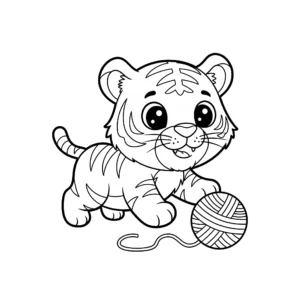 coloriage Bébé tigre jouant a imprimer pour enfant de 4 ans