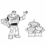 coloriage Buzz et les petits Aliens verts pour enfant de 4 ans