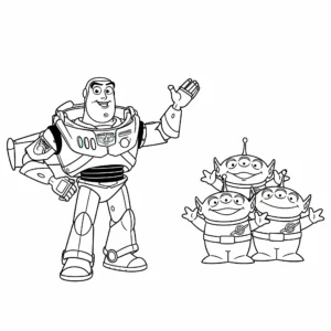 coloriage Buzz et les petits Aliens verts pour enfant de 4 ans