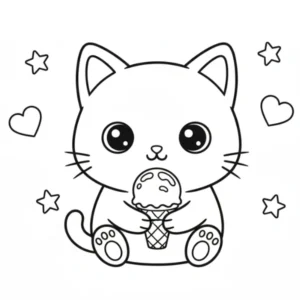 coloriage Chat Kawaii à imprimer pour enfant de 7 ans