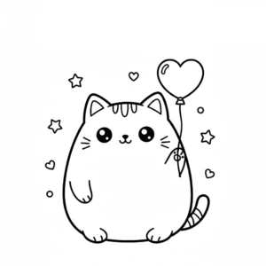 coloriage Chat Kawaii a imprimer pour enfant de 4 ans