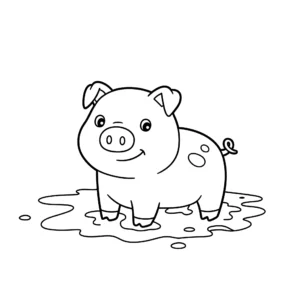 coloriage Cochon heureux dans une flaque de boue à imprimer pour enfant de 8 ans