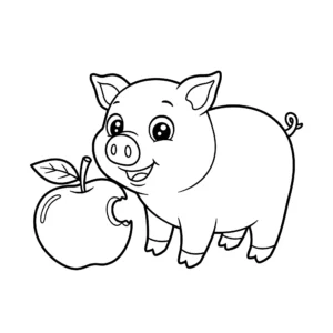 coloriage Cochon mangeant une pomme pour enfant de 2 ans