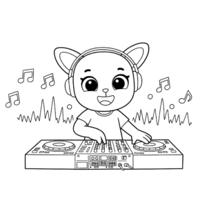 coloriage DJ Miaou en Train de Mixer gratuit en ligne