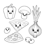 coloriage Des ingrédients de pizza rigolos pour enfants a imprimer gratuit