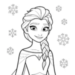 coloriage Elsa avec des flocons de neige et decoupage