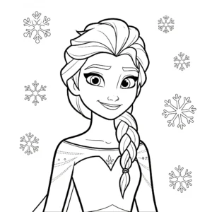 coloriage Elsa avec des flocons de neige et decoupage