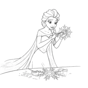 coloriage Elsa qui crée un flocon de neige pour enfant de 2 ans