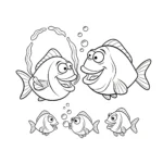 coloriage Famille de poissons rigolos et apprentissage