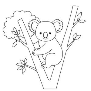 imprimer coloriage Koala dans un arbre