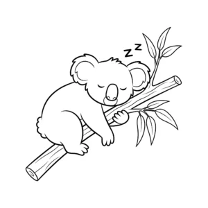 coloriage Koala endormi sur une branche d’eucalyptus à imprimer pour enfant de 7 ans