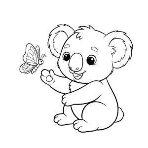 coloriage Koala jouant avec un papillon à imprimer gratuitement pdf