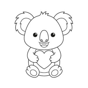 imprimer coloriage Koala souriant avec un cœur gratuit
