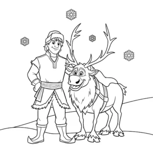coloriage Kristoff et Sven dans la neige à imprimer pour enfant de 8 ans