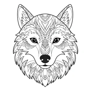 imprimer coloriage La tête d’un loup avec des motifs pour enfant
