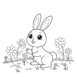 coloriage Lapin dans un champ de fleurs à imprimer pour enfant de 4 ans