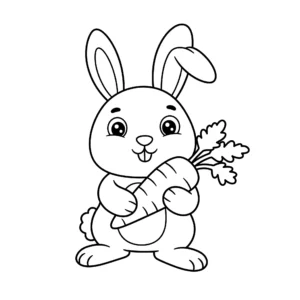 coloriage Lapin tenant une carotte pour enfant gratuit