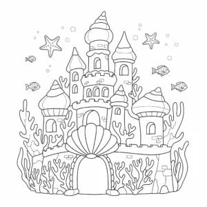 coloriage Le château de corail de Barbie sirène pour enfant de 6 ans