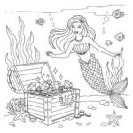coloriage Le coffre au trésor de Barbie sirène à imprimer pour enfant de 7 ans