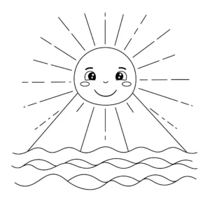 coloriage Le soleil et la mer pour enfant de 3 ans