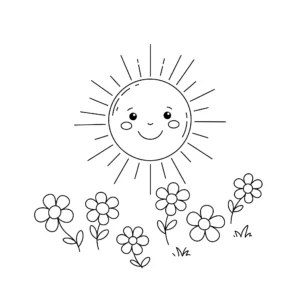 coloriage Le soleil et les fleurs à imprimer a4