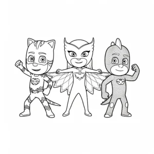 coloriage Les trois héros en pyjama pour bebe a imprimer