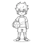 coloriage Mark Evans (Mamoru Endou) avec un ballon pour enfants à télécharger