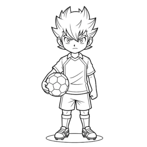 coloriage Mark Evans (Mamoru Endou) avec un ballon pour enfants à télécharger