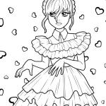 coloriage Mercredi Addams à imprimer kawaii