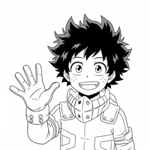 coloriage Midoriya Izuku (Deku) souriant et faisant un signe de la main gratuit