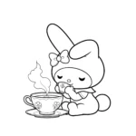 coloriage My Melody boit du thé pour enfants à télécharger
