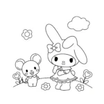 coloriage My Melody et son ami Flat (la souris) gratuit pour enfants