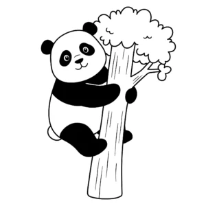 coloriage Panda grimpant à un arbre et decoupage a imprimer gratuit