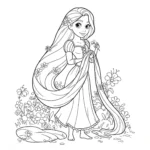 coloriage Raiponce avec une fleur à imprimer pdf