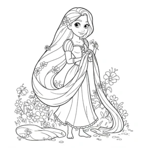 coloriage Raiponce avec une fleur à imprimer pdf