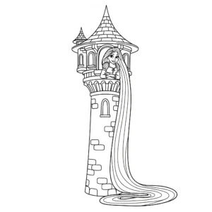coloriage Rapunzel dans sa tour pour enfants à télécharger