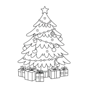 coloriage Sapin de Noël avec des cadeaux pour enfant de 10 ans