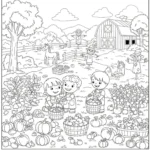 coloriage Scène de récolte et découpage à imprimer