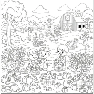 coloriage Scène de récolte et découpage à imprimer